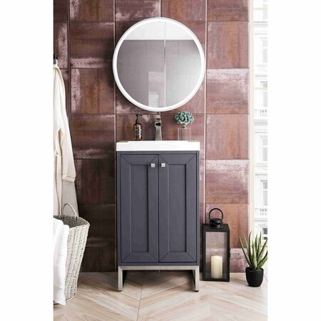 James Martin Vanities Chianti 20in Single Vanity, Mineral Gray, Brushed Nickel, w/ White Glossy Composite Stone Top E303V20MGBNKWG